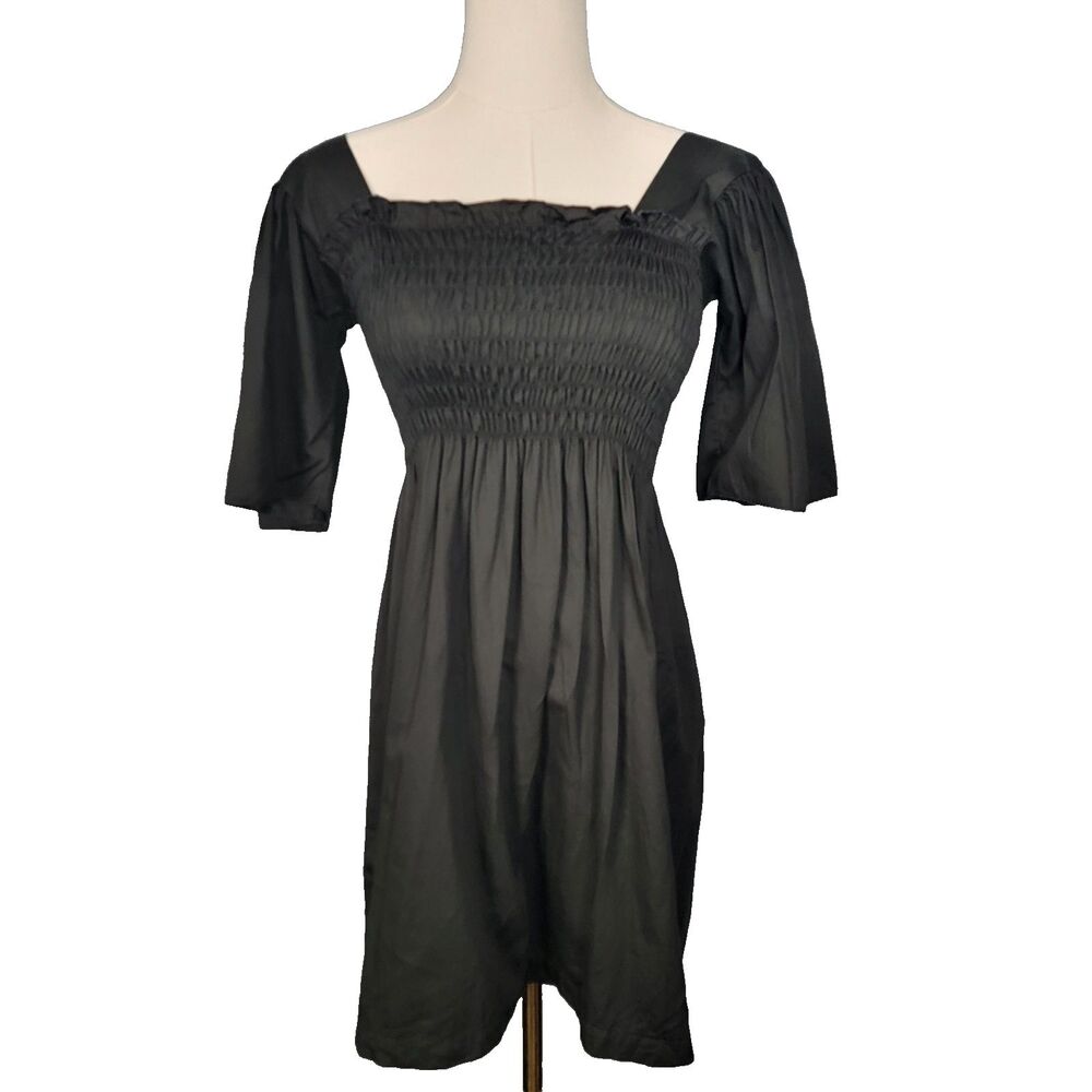 Lisa Says Gah Toni Dress Black Smocked Cotton XS